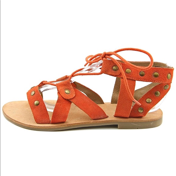Orange Crush Leather Distressed Gladiator Sandals - Picture 6 of 7